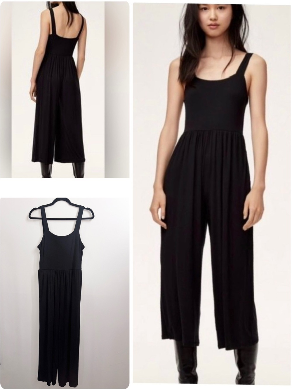 Aritzia Wilfred Assonance Jumpsuit Black Wide Leg Flowy Romper Size Medium